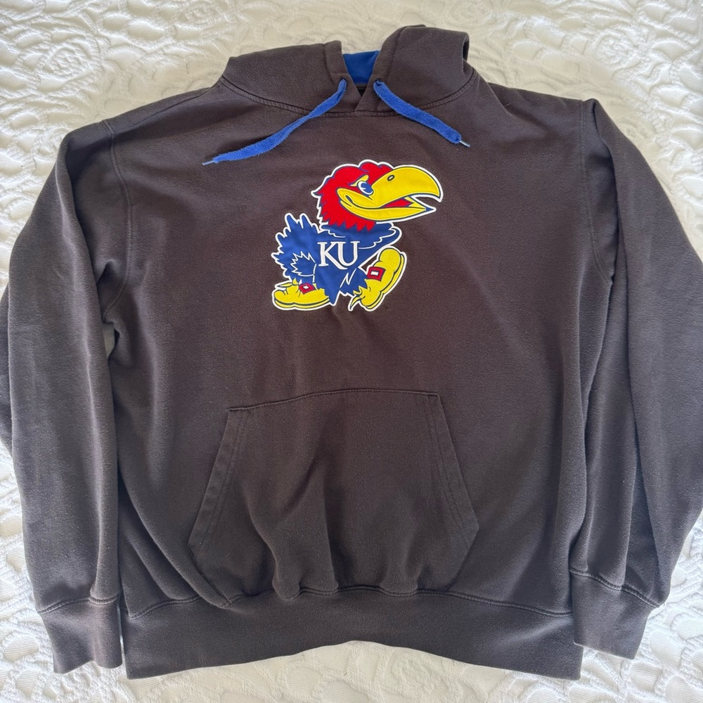 Vintage Kansas University Gray Hoodie Sweatshirt Size XL